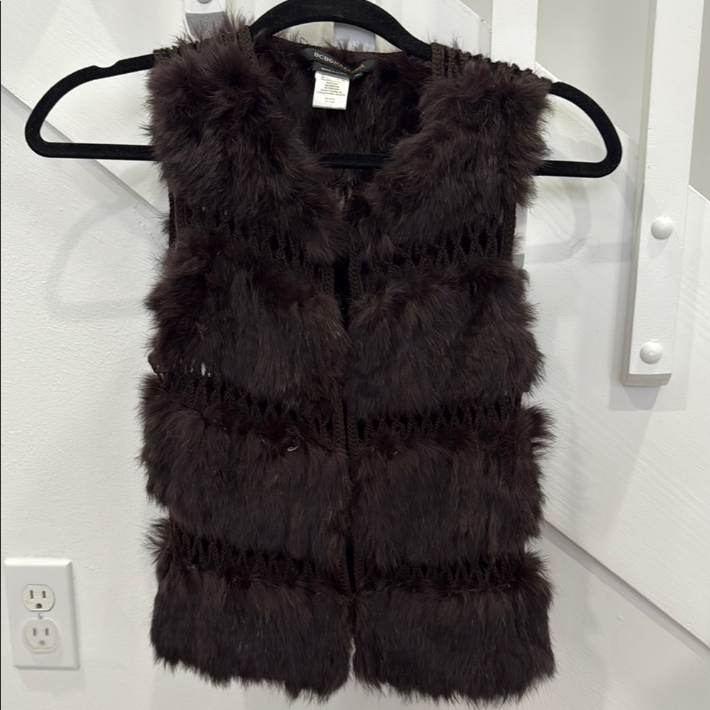 BCBGMaxAzria Genuine Rabbit Fur Crochet Panel Vest in Brown